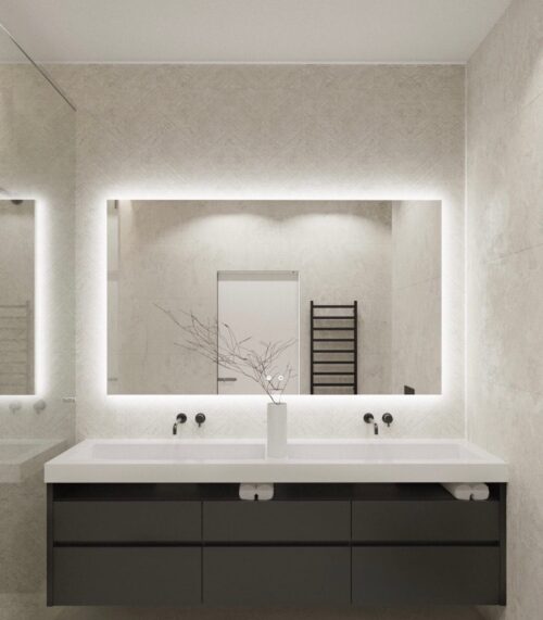 Keturkampis veidrodis su foniniu apšvietimu į sieną